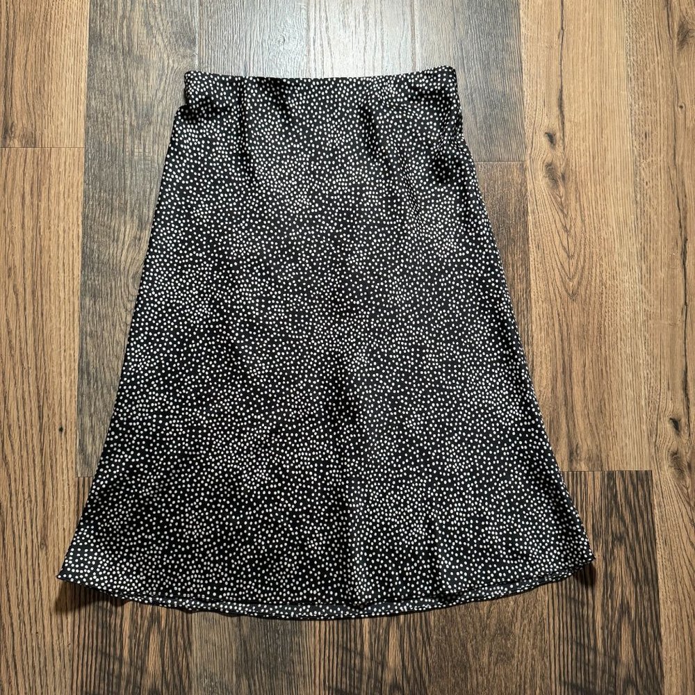 LOFT Black White Polka Dot Midi Skirt Size M EUC